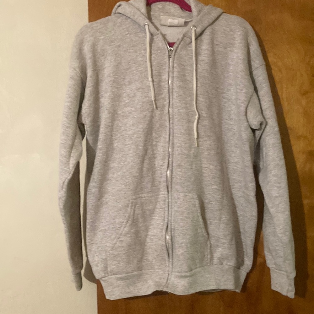 Women’s size large gray hooded sweatshirt.